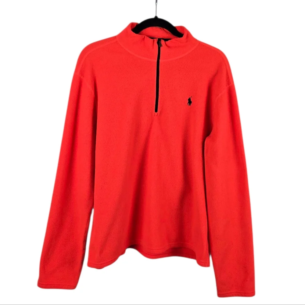 Polo by Ralph Lauren Men's Performance Neon Orange Half-Zip Fleece Sweater